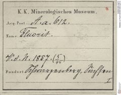 Etiketten zu Fluorit (NHMW-MIN-Aa612)